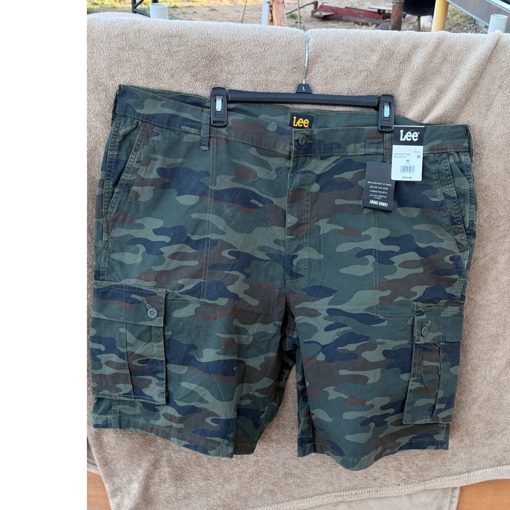 Lee Mens Camo Cargo Sz 46 Shorts Relaxed Fit Active Stretch New Moss Camouflage